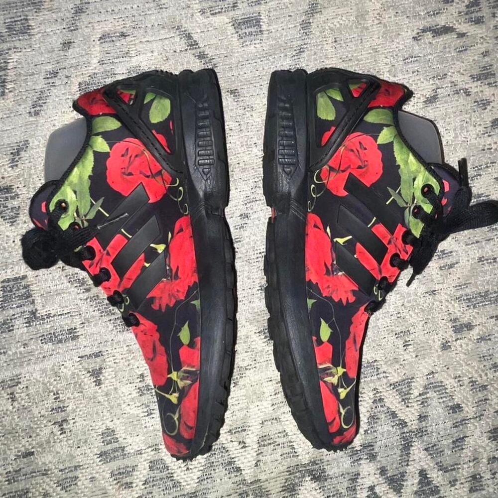 Adidas zx flux red floral sneakers women's size 7 - Picture 2 of 8